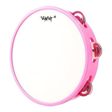 Imagem de VANPHY Pandeireta para adultos, 20 cm, pandeiretas de metal, jingle bells, tambor de pandeiro, instrumento de percussão musical para igreja, festa KTV (rosa)
