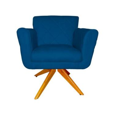 Imagem de Poltrona Decorativa Isabela em Tressê Pés Madeira Giratório Suede Azul