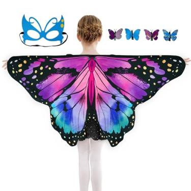 Imagem de Sunlisky Kids Butterfly Wings Costume for Girls Fairy-Wings Toddler Dress Up Play Costumes Butterfly Hair Clip Mask Party Favors Gifts（Purple & Green）