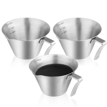 Imagem de LELE LIFE Pacote com 3 copos medidores de café expresso, copos de café expresso de 100 ml com bico e alça, copo de café expresso de aço inoxidável 304, acessórios de café expresso com escamas, prata