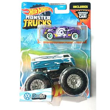 Imagem de DieCast Hot Wheels Monster Trucks Volkswagens Drag Bus, 1:64 Scale Truck with Crushed car