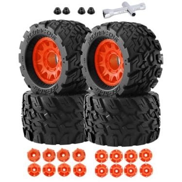 Imagem de Rcarmumb RC Truck Wheel Tires for 1/10 Rustler Stampede Hoss,Arrma Granite Vorteks Big Rock,Axial Losi Redcat Rc4wd,12mm/14mm Hex Rc Truck Tires,4pcs,Orange