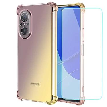 Imagem de Vokuha Capa para Nova 9 SE/Honor 50 SE JLN-LX1 JLN-LX3 com protetor de tela de vidro temperado, capa protetora traseira de TPU (preta/dourada)