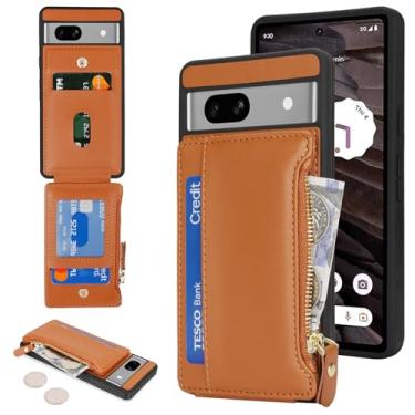 Imagem de Cavor Capa carteira para Google Pixel 7a, carteira Pixel 7a para mulheres e homens, capa de telefone para Pixel 7a com suporte para cartão, bolso com zíper de couro, compartimentos para cartões -