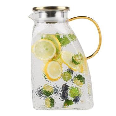 Imagem de WHJY Jarra de vidro para porta de geladeira com tampa, jarra de vidro de 1,8 litros/1,701 g com alça, jarra de chá gelado para geladeira, jarra de chá de vidro de limonada para suco, chá gelado, café