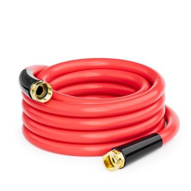 Imagem de Mangueira de borracha para jardim, 1,5 m x 4,5 m, mangueira de água quente/fria -45.6 °C a 87.8 °C, flexível leve, mangueira de água vermelha resistente com conexões de latão de 1,9 cm, para