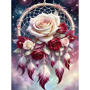 Imagem de Kits de ponto cruz contado de apanhador de sonhos para adultos, kits de ponto cruz estampado com flores para iniciantes, kits de bordado de ponto de cruz de ponto de costura, artes e artesanato para