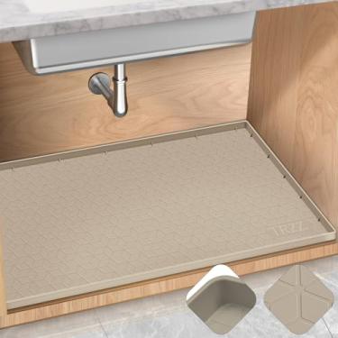 Imagem de TRZZ Tapete embaixo da pia 86 cm x 48 cm, à prova d'água, tapete de silicone embaixo da pia para organizador de prateleira, protetor de pia de armário, bandeja coletora para cozinha, banheiro (cáqui)