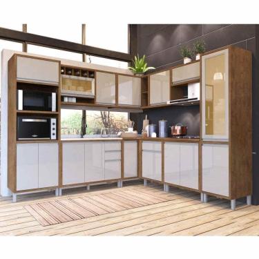 Imagem de Cozinha Completa 17 Portas 3 Gavetas Indekes Stella - Noce/Off White