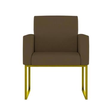 Imagem de Cadeira Poltrona Com Base De Ferro Courino Dourada Reforçada Cor: Marrom