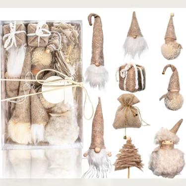 Imagem de Conjunto de enfeites de Natal de feltro de lã feitos à mão, gnomo, boneca sem rosto, árvore de Natal, enfeites de boneco de neve para árvore de Natal, grinalda, guirlanda, decoração de casa (cinza