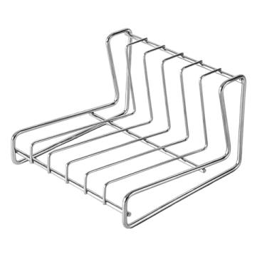 Imagem de Generic Prateleira para armazenamento de pratos Prateleira para pratos Descanso de aço inoxidável Assadeira Bandeja para servir Organizador de pratos Tampa, 6 Grade