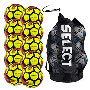 Imagem de SELECT Bola de futebol clássica V21, pacote com 10 bolas com bolsa de viagem e bomba, amarelo, tamanho 5