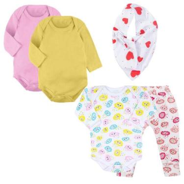 Imagem de Kit Roupinha de Bebê 5 Pçs Body Longo Mijão Bandana Presente - Koala B