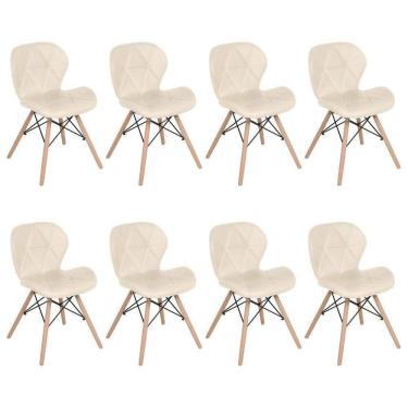 Imagem de Kit 8 Cadeiras Estofadas Charles Eames Eiffel Slim Wood Confort Creme
