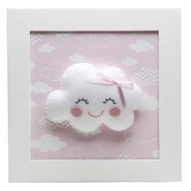 Imagem de Quadro Decorativo Nuvem Com Carinha Rosa Quarto Bebê Infantil Menina -