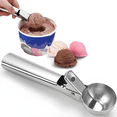 Imagem de Colher De Sorvete Inox Pegador De Açaí Concha Com Ejetor Culher Sobrem