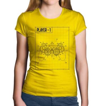 Imagem de Baby Look Algodão Player 1 Controle Joystick - Foca na Moda, Amarelo, 