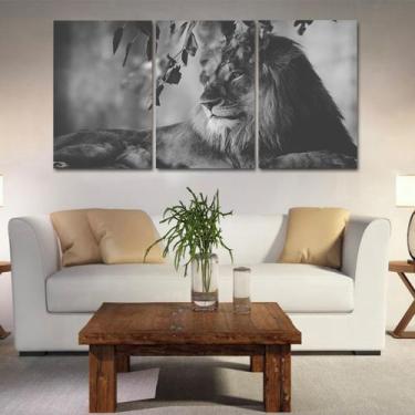 Imagem de Quadros mosaico tigre e leão med. 105x65 ps 2mm adesivo fosco borda in