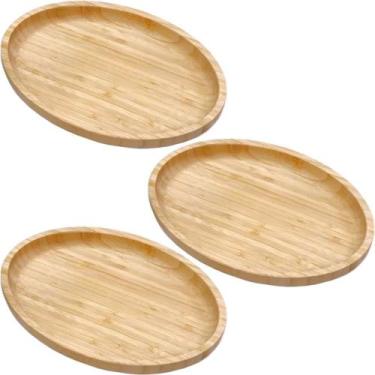 Imagem de Kit 3 Bandejas Ovais de Bambu 28cm Plasvale Travessa para Servir Petis