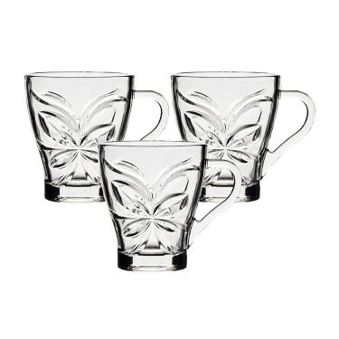 Imagem de Jogo C/ 3 Canecas de Vidro Windsor Xícara Borboleta 280ml P/ Café e Chá