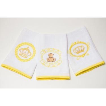 Imagem de Kit 03 Fraldinhas de Boca e Ombro Baby Toalha Bordada Acabamento em Le