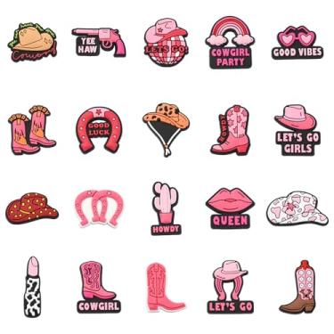 Imagem de UR URLIFEHALL 40 peças, 20 estilos, cabochão com tema de caubói de plástico PVC, rosa, chapéu de bota de caubói ocidental, cacto, ferradura, berloques, para artesanato, capas de telefone e decoração
