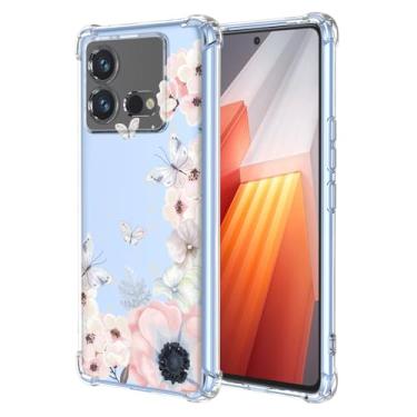 Imagem de RRXSYXL Capa para Vivo iQOO Neo 8, Capa Vivo iQOO Neo 8 Pro com estampa floral transparente, capa macia à prova de choque para Vivo iQOO Neo 8, Vivo iQOO Neo 8 Pro, borboletas de flores rosa, iQOO Neo