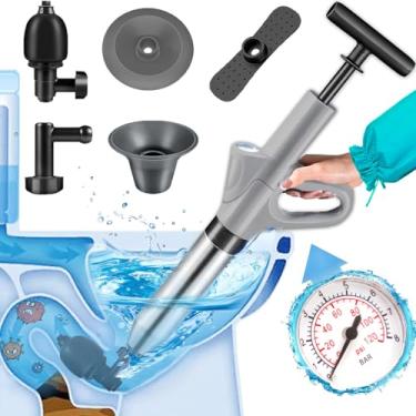 Imagem de Desentupir Êmbolo de vaso sanitário - Removedor de entupimento de drenagem, êmbolo de bomba de ar de alta pressão, Blaster de drenagem com barômetro em tempo real, dreno de pia de cobra, desentupidor