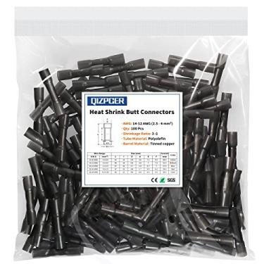 Imagem de Qizpcer Conectores de Extremidade Termorretráteis Pretos de 100 Unidades, Conectores de Fio Termorretrátil de Grau Marinho 14-12 Awg, Cobre Estanhado, Conectores Elétricos Automotivos de Emenda de Ext