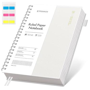Imagem de EMSHOI Caderno espiral A4 com pauta, caderno pautado na faculdade, 300 páginas/150 folhas, papel sem ácido de 100 g/m², caderno de capa mole à prova d'água para escola, trabalho, escrita, 21 cm × 28,4