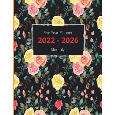 Imagem de 2022-2026 Five Year Planner: 60 Month Calendar and Organizer | Beautiful hand-drawing flowers | 5 Year Monthly Agenda 2022, 2023, 2024, 2025, 2026 | Watercolor Cover 8.5" x 11" in