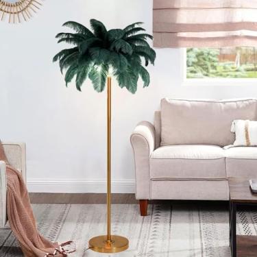 Imagem de Luminária de chão nórdica, luminária de chão de penas naturais regulável, proteção ocular, iluminação de leitura, luz alta para sala de estar, quarto, escritório