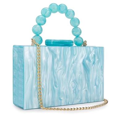 Imagem de Buric Bolsa de mão feminina de acrílico com estampa de leopardo, bolsa de noite, corrente formal, festa, noiva, casamento, clutch para mulheres, Azul claro