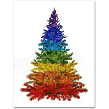 Imagem de Small World Greetings Cartões de árvore de Natal arco-íris 24 unidades - dentro em branco com envelopes - tamanho A2 (14 x 10,8 cm) - Boas festas, eventos de inverno e mais