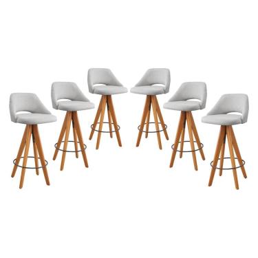 Imagem de Kit 6 Banquetas Giratórias Estofadas com Encosto Nicole Cinza