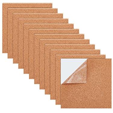 Imagem de BENECREAT 30 folhas quadradas autoadesivas de cortiça de 10 x 10 cm, folhas de cortiça reutilizáveis para decoração de parede, suprimentos de artesanato de festa e bricolage, 1 mm de espessura