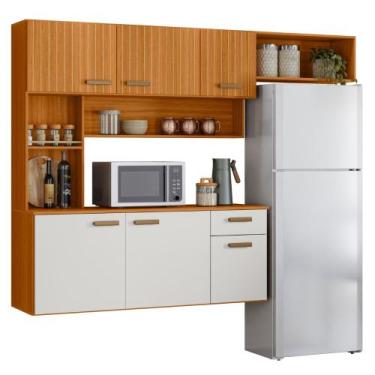 Imagem de Cozinha Compacta Suspensa Manu 6 Portas Freijó Off Acetinado Frisado P