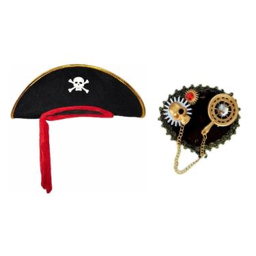 Imagem de Kit Pirata Marujo Chapeu Tapa Olho Carnaval Festa Halloween