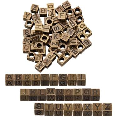 Imagem de SUNNYCLUE 1 caixa, 104 peças, 26 estilos, contas quadradas, letras metálicas, alfabeto, cubo de liga de bronze antigo, de A a Z, berloque de furo grande, contas espaçadoras soltas para fazer joias,