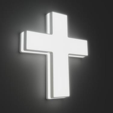 Imagem de Sinal de cruz neon LED 3D, luz neon personalizada alimentada por USB com regulador de 5 níveis, 5 opções de cores, arte decorativa de parede para casa, quarto, igreja, festa e presentes (23 x 20 cm)