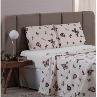 Imagem de Jogo de Lençol CASAL 4 Peças 100% Algodão 200 Fios Lençol Com Elastico Lençol e Fronha Lençol de Cima ESTAMPADO CAMA BOX E COMUM (CASAL 4 PEÇAS, BORBOLETA)