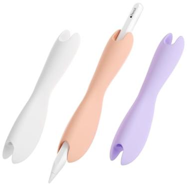 Imagem de Pacote com 3 capas de silicone compatíveis com Apple Pencil Pro, modelo USB-C de 1ª/2ª geração e modelo USB-C, design ergonômico de cabeça dupla, carregamento magnético e duplo toque, branco, rosa,