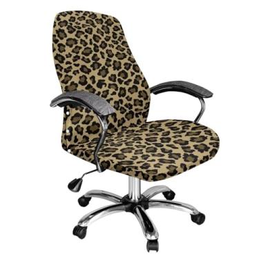 Imagem de Wanyint Capa para cadeira de escritório cáqui com estampa de leopardo, antiderrapante, decorativa, chefe giratória, capa para cadeira de escritório, mesa de computador, com fundo elástico, G