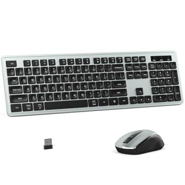 Imagem de MPTOG Combo de teclado e mouse sem fio, teclado de escritório de 104 teclas de tamanho completo com 15 teclas de função, teclado numérico, receptor USB único, compatível com PC e laptop (cinza)