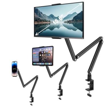 Imagem de Suporte ajustável de alumínio para tablet, braço dobrável para mesa/cama, rotação de 360°, compatível com iPad Pro 12,9/11, Air, Mini, Samsung Tabs, Nintendo Switch, dispositivos de 5,1 a 15,9