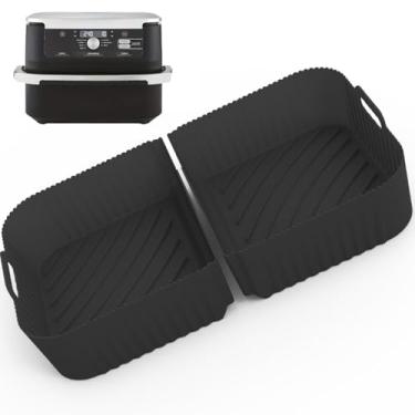 Imagem de Forro de silicone preto 2 em 1 para fritadeira Ninja Foodi Flexdrawer Dual 10,4L AF500 - Design de ranhura para drenagem e circulação de calor, fácil de limpar