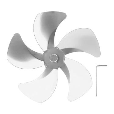 Imagem de Lâmina de ventilador de fogão de 5 lâminas Grcfumo, substituição de lâmina de ventilador de liga de alumínio, ventilador de lareira com melhor circulação de ar quente com chave (Silver)