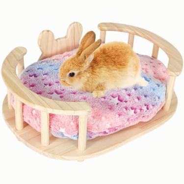 Imagem de Cama de coelho de madeira, com suporte inferior reforçado, cama de madeira para animais de estimação com almofada removível, projetada para animais de estimação pequenos, adequada para gatinhos,