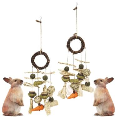 Imagem de Copfeu Brinquedos de mastigação de coelho para coelhos, naturais feitos à mão – gaiola de coelho, brinquedos pendurados e guloseimas para coelhos, porquinhos-da-índia, hamsters, gerbos e ratos (2